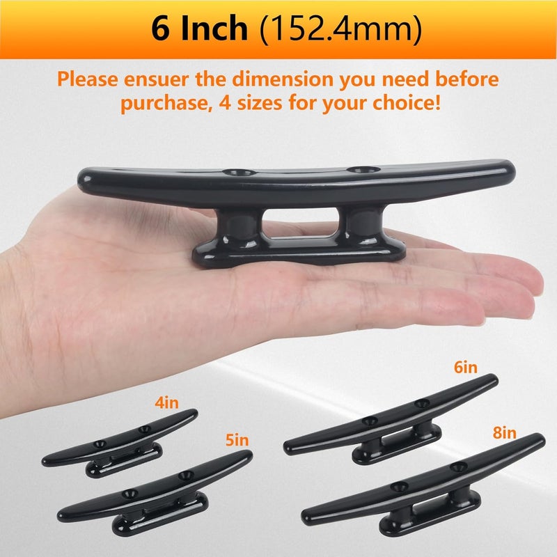 DEDU Nylon Boat Cleat, Dock Cleat 4 Inch 5 Inch 6 Inch 8 Inch Black, Boat Dock Cleats with Bolts Ideal for Marine, Deck, Nautical Decor (4 Pack & 6 Pack) - Image 5